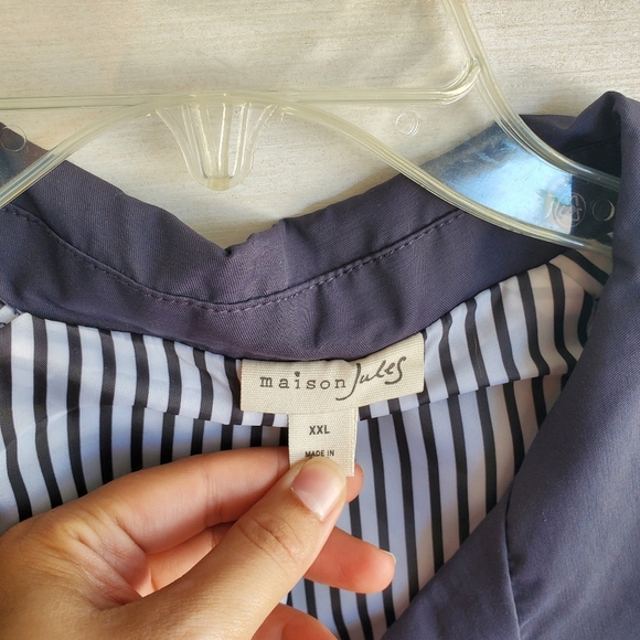 NWT Maison Jules Navy Cropped Trench Coat - Picture 2 of 5